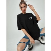 Resim DAXİS Sportwear Company Oversize Unisex Gülen Yüz Baskılı Siyah Tshirt 