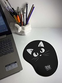 Resim Siyah Beyaz Kedi Baskılı Bilek Destekli Mouse Pad 