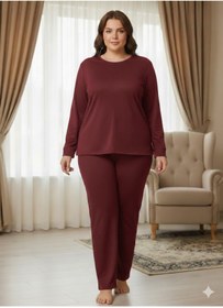 Resim FAMESTEKSTİL İki İplik Büyük Beden Bordo Eşofman Takım 