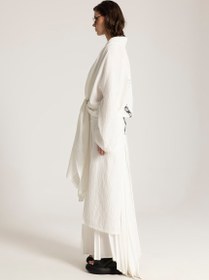 Resim Dantel Detaylı Uzun Kimono - Beyaz / Std 