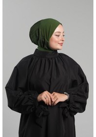 Resim Hürrem Bone Haki Pratik Hazır Geçmeli Tesettür Eşarp Sandy Arkadan Çıtçıtlı Piliseli Hijab 2406 09 Haki 