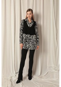 Resim Saklımoda Viskon Kumaş Yelekli Kadın Zebra Gömlek Çok Renkli 