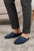 Resim Gezer Erkek Ev Terliği Mavi Kışlık Sıcak Astarlı Kaymaz Taban Rahat Yumuşak Ev İçi Terlik 