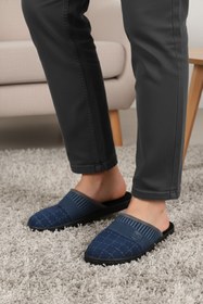 Resim Gezer Erkek Ev Terliği Mavi Kışlık Sıcak Astarlı Kaymaz Taban Rahat Yumuşak Ev İçi Terlik 