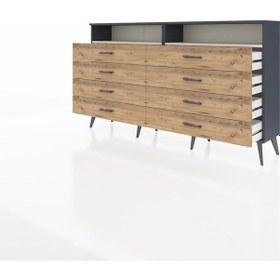 Resim Arges Konsol 2 Raflı 8 Çekmeceli 176x30x99 Antrasit-aytaşı/çam Aytası/atlas Çam - Antrasıt 