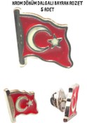 Resim Esmay Türk Bayrağı Yaka Rozeti Krom Döküm Metal Rozet Klipsli 5 Adet Dalgalanan Türk Bayrağı Rozeti 