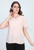 Resim ELLA CAMELIA Kadın Kol Ucu Dantel Detaylı Bluz 19e021 Pudra 