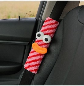 Resim Elmpaly Sevimli Canavar Emniyet Kemeri Omuz Pedı Kırmızı Pembe Tüylü Komik Sosis Ağız Tasarımı 