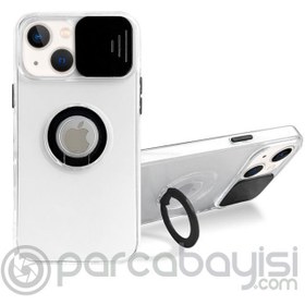 Resim Ally iPhone 13 6.1 inç Kılıf Sürgülü Kamera Lens Korumalı Yüzük Standlı Silikon Kılıf 