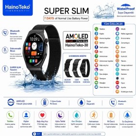 Resim haino teko germany Haino Teko-30 Akıllı Saat Siyah Kasa 1 Kasa 3 Değiştirilebilir Kordon AMOLED Ekran Bluetooth Arama 