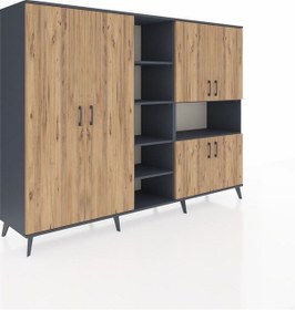 Resim Hyperion Dolap 13 Raflı 6 Kapaklı 220x44x163 Antrasit-çam/antrasit Atlas Çam/antrasıt - Antrasıt 