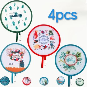 Resim 4 Adet Yazlık Katlanır El Yelpazesi - 21,01 cm Yuvarlak Taşınabilir Kumaş Yelpaze, Canlı Hayvan ve Çiçek Desenli, Kamp, Açık Hava Etkinlikleri ve Tatil Dekorasyonu için Hafif 