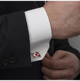 Resim Türk Bayrağı Mineli Gümüş Kol Düğmesi 