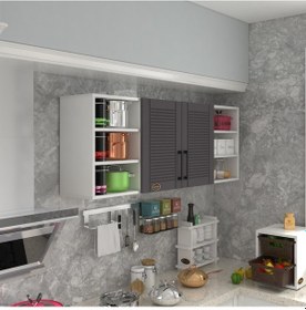 Resim Kenzlife Hazır Mutfak Dolabı Domates60 Gri Mod2 60 160 32 Mebran Kapak Suntalam Gövde Beyaz 