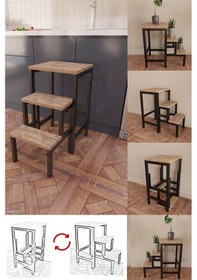 Resim Hidden Folding Çok Amaçlı Katlanır Merdiven Çiçeklik Sehpa Siyah 