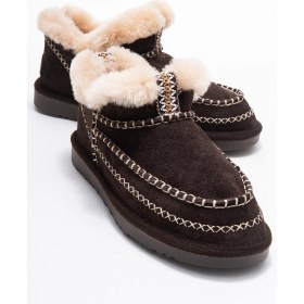 Resim Luvi Shoes Darel Kahverengi Süet Hakiki Deri Dikişli Kürklü Kadın Kısa Bot Süet Kahve 