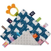 Resim Samdoo Polar Bear Desenli Tam Pamuk Bebek Sakinleştirici Mendil - Renkli Etiketli Ve Çiğnelir Silikon Dişikesi İle 