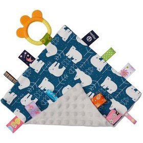 Resim Samdoo Polar Bear Desenli Tam Pamuk Bebek Sakinleştirici Mendil - Renkli Etiketli Ve Çiğnelir Silikon Dişikesi İle 