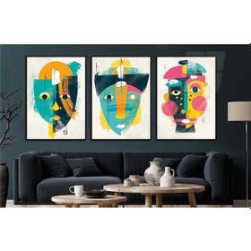 Resim Alüminyum Çerçeveli Gerçek Cama Baskı Sanat Temalı 3'lü Set Cam Tablo 0085 