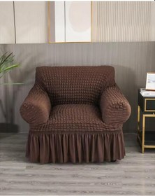 Resim StarMall Bürümcük Etekli Koltuk Örtüsü, Berjer Kılıfı Lastikli Esnek Tek Kişilik 1 Adet Koyu Kahve 