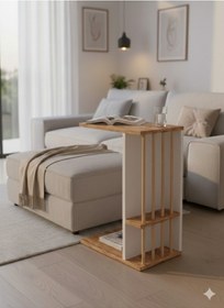 Resim Pint C Tipi Koltuk Yanı Sehpası Dergilikli Laptop Kahve Yan Sehpası Çam - Beyaz- Cappucino Çam - Beyaz- Cappucino 