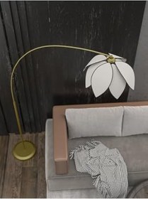 Resim Lotus Çiçeği Tasarımlı Eskitme Metal Modern Lambader -E27 Duy Uyumlu-Minimalist Dekoratif Aydınlatma Kremlambader 30 x 60 