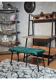 Resim Zafir Siyah Boyalı Metal Yeşil Oturak Sivriltme Ayaklı Babyface Puf & Bench & Oturak Yeşil 