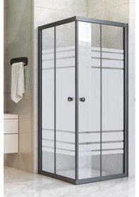 Resim Durul Duşakabin Kare Siyah Profil Desenli Cam Siyah 