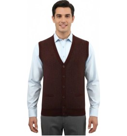 Resim Erkek Düğmeli Yelek Cepli Çelik Örgü Klasik Kalıp 5212l Bgl-st04845 Bordo 