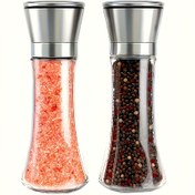 Resim Pepper and Sea Salt Grinder Set - Ayarlanabilir Kaba, Seramik Bıçaklar, Paslanmaz Çelik Aktivasyon Kapak, Yeniden Doldurulabilir Cam Gövde - 1 adet/2 adet 