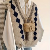 Resim ELEGANTSUT Kadınlar için Vintage Fransız Etkili V Yaka Kazak - Elmas Desenli Renk Bloğu Tasarımı, & Mavi, Sonbahar Kış Katlama Parçası, Rahat Formal Kıyafetler, Kış Katlama Parçası, Sophisticated Dokuma, Mevsim Modası, Şık Örgü, Kaliteli Dikiş, Şık Kazak, Moda Bilinçli Kadınlar 