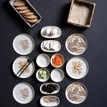 Resim 14 Parça 6 Kişilik Handmade Kahve Yaprak Kahvaltı Takımı - Lüx Kahvaltılık Sunum Seti 