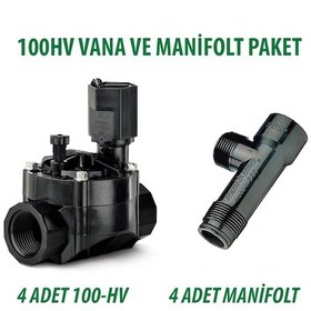 Resim Rain Bird 100hv Solenoid Vana 1 İnç 24v. 4 Adet Ve Bağl. Kollektörü Te Manifolt 1"x1"x1" 4 Adet 
