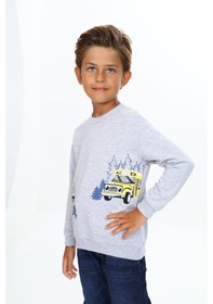 Resim Toontoy Kids Toontoy Erkek Çocuk Relax Fit Bisiklet Yaka Hafif Düşük Omuz Baskılı Sweatshirt - 2 İplik Gri Melanj 