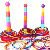 Resim Renkli Halka Atma Oyun Seti (Rastgele Renk) Plastik Spor Halka Atma Partisi Açık Hava Bulmaca Hoop Anaokulu Yarışması Hediye Halloween Noel Hediyesi (Dokuz Halka + Bir Kule) 
