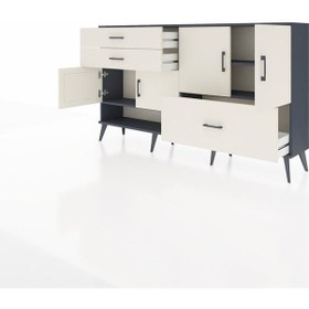 Resim Arges Konsol 3 Raflı 3 Çekmeceli 4 Kapaklı 176x30x99 Antrasit-aytaşı Aytası/aytası - Antrasıt 