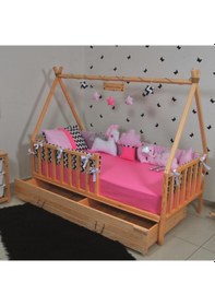 Resim Markaawm Markaawm Montessori Çocuk Yatak Çekmeceli 90X190 Çadır Karyola 