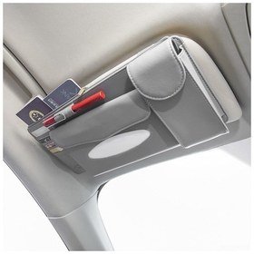 Resim Vkemall Araç İçin Multifonksiyonel Güneşlik Çantalı Mendil Kutusu + Gözlük Tutucu - Dayanıklı Gri 3'ü 1 Arada Depolama Aleti 