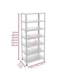 Resim Raf Burada 7 Katlı Galvaniz Çelik Raf - Depo, Arşiv, Kiler, Dosya, Market Rafı-43x93 cm-300 cm-0.70 mm 
