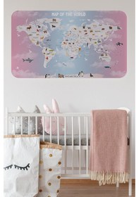 Resim Eğitici Dünya Haritası Dünya Atlası Çocuk Ve Bebek Odası Duvar Sticker -60x105-3801 - Renkli Çok Renkli 