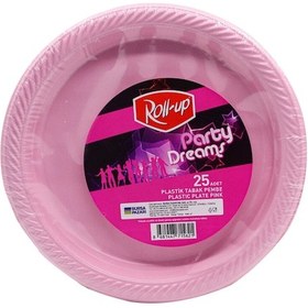 Resim Roll-up Kullan At Renkli Pembe Parti Davet Plastik Tabak - 22 Cm. - 25 Adetlik 5 Paket 