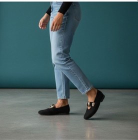 Resim Ne&ve Shoes Siyah Süet Gold Aksesuar Detaylı Lastikli Kadın Şık Ve Rahat Babet 