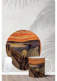 Resim Edvard Munch Scream Desenli Bilek Destekli Mouse Pad Kupa Seti Mousepad 