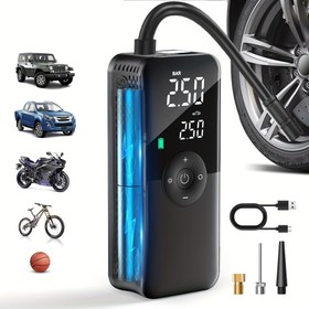 Resim CaRSun Taşınabilir Araba ve Motosiklet Hava Pompası - Dijital Ekran, USB-C Uyumlu, Şarj Edilebilir Pil, Lastikler, Bisikletler için Yüksek Basınç Teknolojisi - Pil ile Çalışan Şişirici, Motosiklet Hava Pompası, Bisiklet Lastik Şişirici, Modern Estetik, Dayanıklı Yapı 