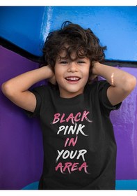 Resim Sevbano Unisex Black Pink In Your Area Yazılı Müzik Grubu Çocuk Tişört 1 Siyah 