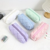 Resim 1 adet Pastel Kapitone Elmas Desenli Kalem Kutusu - Okul Malzemeleri ve Seyahat Tuvaletleri için Dayanıklı Polyester Fermuarlı Organizatör, Öğrenciler, Öğretmenler, Okula Dönüş Temelleri, Okul Malzemesi Organizatörü için Sevimli Hediye | Pastel Renk Aksesuarı | Pürüzsüz Bitişli Kılıf, Sevimli Okul Malzemeleri 