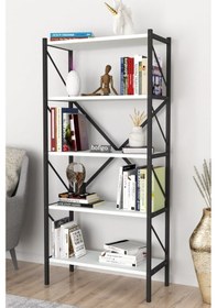 Resim Dekoratif 5 Raflı Kitaplık Metal Kitaplık Beyaz 
