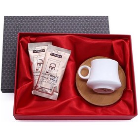 Resim Özel Set Kutusunda Bambu Tabaklı Beyaz Fincan & Tek Kullanımlık K 