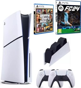 Resim Sony Playstation 5 Slim CD Edition + 2. Dualsense Ps5 Kol + Sarj Istasyonu + Fifa Fc 24 + Gta 5 