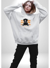 Resim Yalnız Kadın Erkek Beyaz Kapüşonlu Sweatshirt Hoodie Beyaz 
